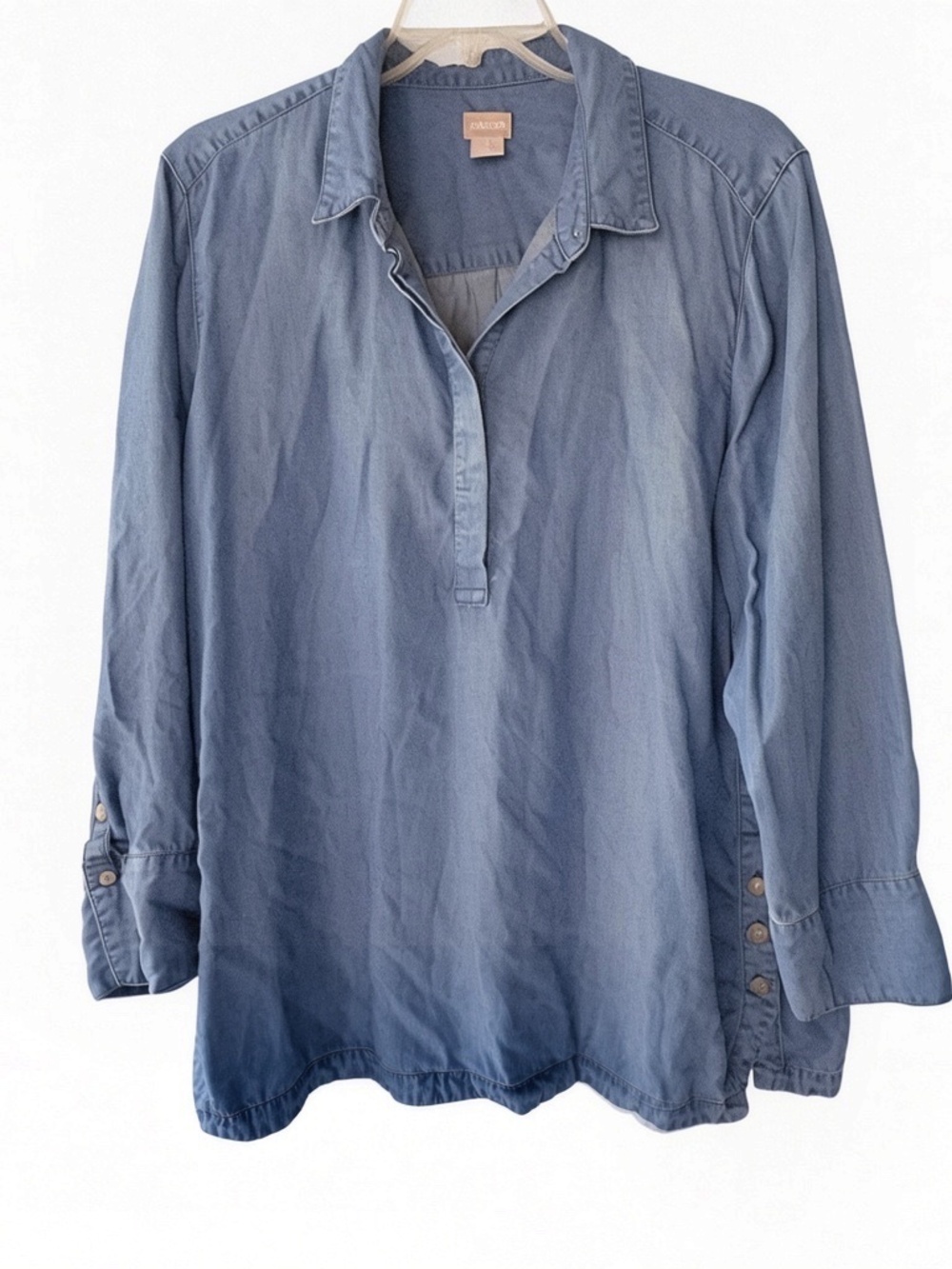 Chico's Touch of Cool Tencel Blue Denim Pullover Tunic Blouse Shirt Size 20/22
